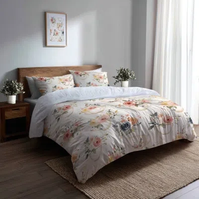 Design Art Country Farmhouse Comforter Set Of 6 - Vintage Look Farmhouse Teacup Heart Florals Bedding And Throw In Green;pink