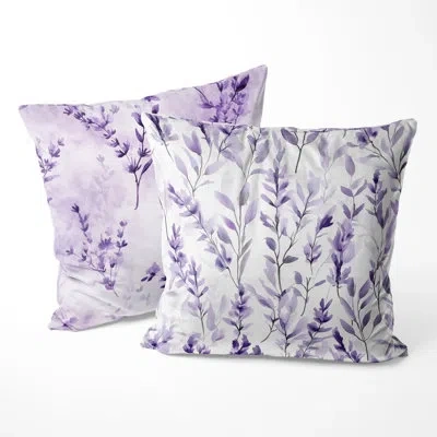Design Art Country Farmhouse Throw Cushion - Lavender Breeze Floral Decorative Cushion In Purple;white
