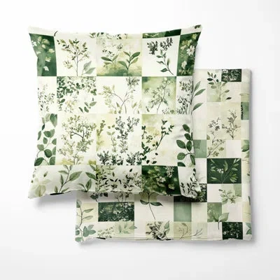 Design Art Country Farmhouse Throw Cushion - Meadows Quilt Patchwork Decorative Cushion In Beige;green