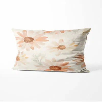 Design Art Country Farmhouse Throw Pillow - Brown Daisy Glow Printed Cushion In Brown;white