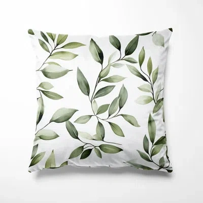 Design Art Country Farmhouse Throw Pillow - Floral Olive Quiet Printed Cushion In Green