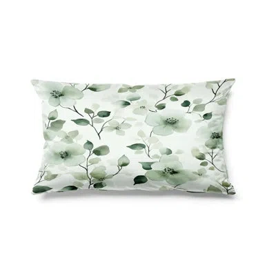 Design Art Country Farmhouse Throw Pillow - Floral Willow Green Blooms Printed Cushion In Green;white
