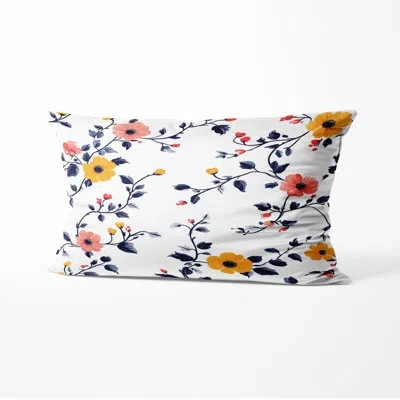 Design Art Country Farmhouse Throw Pillow - Patchwork Pink And Yellow Cherry Blossoms Printed Cushion In Yellow;pink
