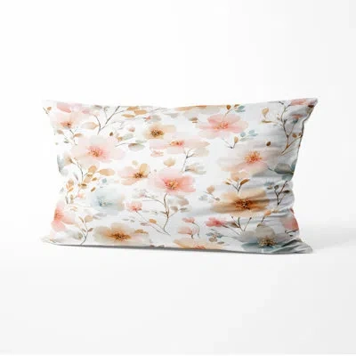 Design Art Country Farmhouse Throw Pillow - Pink Four Seasons Bloom Printed Cushion In White;pink