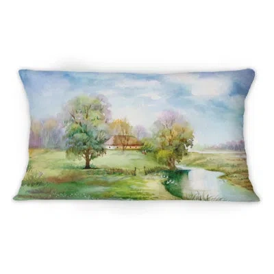 Design Art Countryroad In Next To Tree In The Green -1 Country Printed Throw Pillow