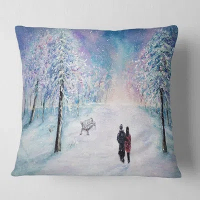Design Art Couple In Park During Snowy Times Square Pillow Cover & Insert In White;white