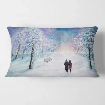 Design Art Couple In Park During Snowy Winter Times Rectangular Pillow Cover & Insert