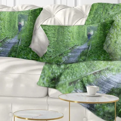 Design Art Couple Walking Into Tunnel - Landscape Printed Throw Pillow