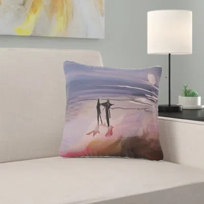 Design Art Couple Walking Near Ocean At Night - Sea & Shore Printed Pillow In Purple