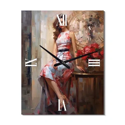 Design Art Courteous Woman With Red Flowers In Paris - Fashion Woman Wall Clock In Red;pink