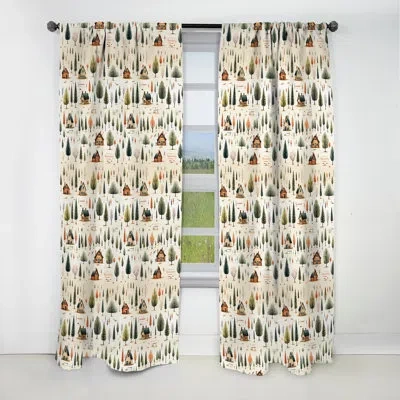 Design Art Cozy Cabin Countryside - Floral Curtain - Blackout Floral Curtain - 1 Panels In Green