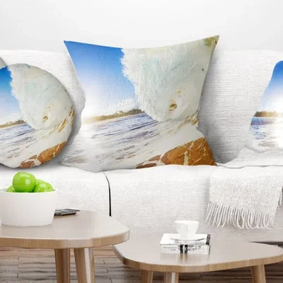 Design Art Crashing Sandy Ocean Waves - Sea & Shore Printed Throw Pillow