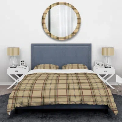 Design Art Cream Checked Tartan - Abstract Duvet Cover Set - Microfiber Polyester
