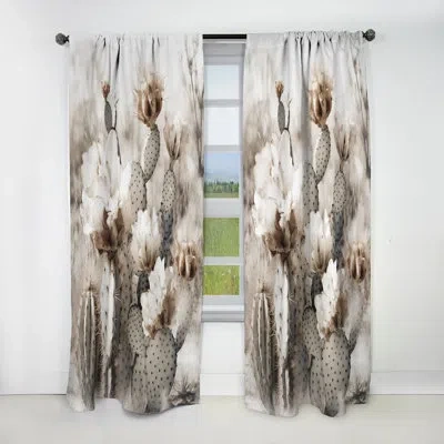 Design Art Cream Desert Cactus - Cactus Blackout Floral Curtain - 1 Panel