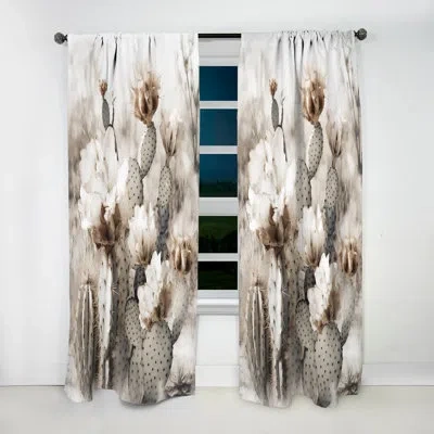 Design Art Cream Desert Cactus - Traditional Velvet Curtain - Room Darkening - 1 Panel