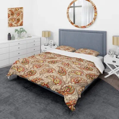 Design Art Cream Floral Paisley - Abstract Duvet Cover Set - Microfiber Polyester