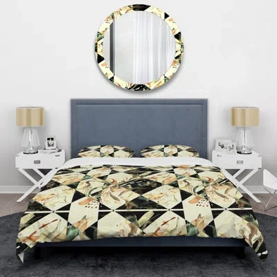 Design Art Cream Flower Patchwork - Patterned Duvet Cover Set In Yellow,black
