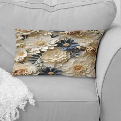 Design Art Cream Lace Botanics - Floral Printed Throw Pillow In Blue;beige