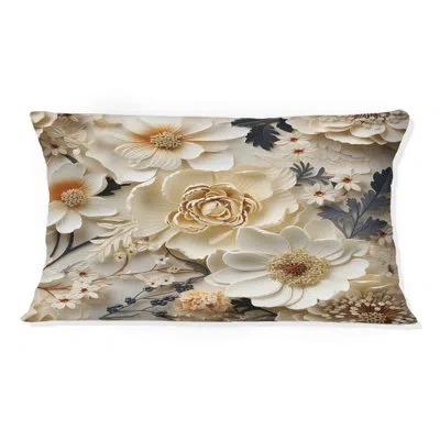 Design Art Cream Lace Botanics Ii - Floral Printed Pillow In Blue;white