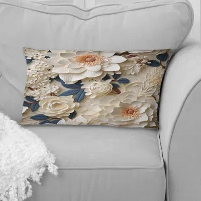Design Art Cream Lace Botanics Iii - Floral Printed Pillow In Blue;white