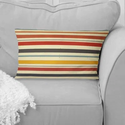 Design Art Cream Orange Midcentury Striped Lines - Midcentury Lumbar Pillow In Orange;cream