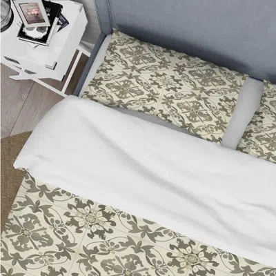 Design Art Cream Vintage Tile I - Country Duvet Cover Set In Cream;ivory
