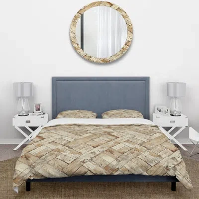 Design Art Cream Wood Floor Pattern I - Country Duvet Cover Set In Cream;ivory