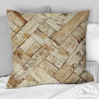 Design Art Cream Wood Floor Pattern I - Country Pillow In Beige;cream