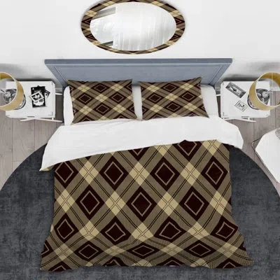 Design Art Cream/brown Microfiber 3 Piece Duvet Cover Set In Cream,brown
