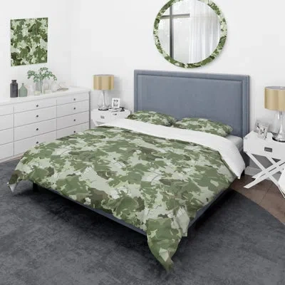 Design Art Cream/green Microfiber 2 Piece Duvet Cover Set In Cream,green