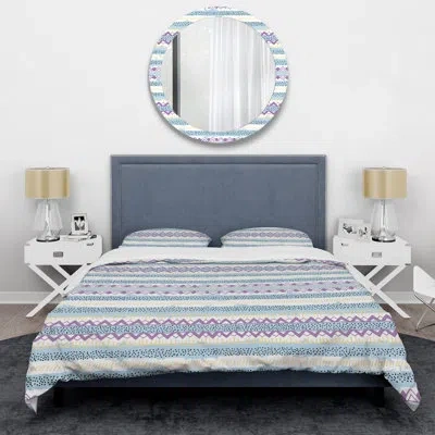 Design Art Cream/purple Microfiber 3 Piece Duvet Cover Set In Cream,purple