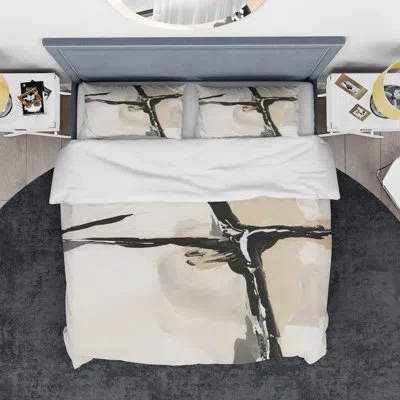 Design Art Creamy Tan Form I - Modern Glam Duvet Cover Set - Microfiber Polyester In Gray
