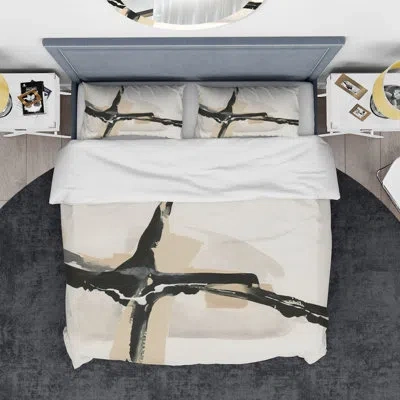 Design Art Creamy Tan Form Ii - Modern Glam Duvet Cover Set - Microfiber Polyester In Gray