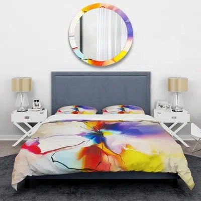 Design Art Creative Flower In Multiple Colors - Abstract Duvet Cover Set - Microfiber Polyester In Yellow;purple