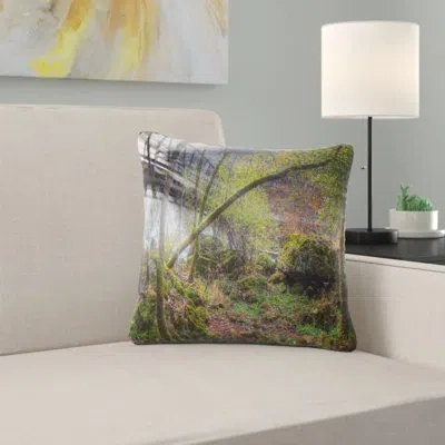 Design Art Creek And Bridge With Sunbeams Landscape Photography Square Pillow Cover & Insert In Green