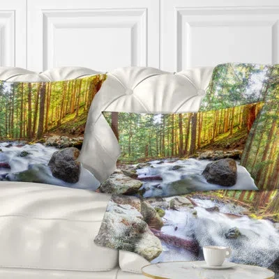 Design Art Creek Flowing Through Forest - Landscape Printed Throw Pillow