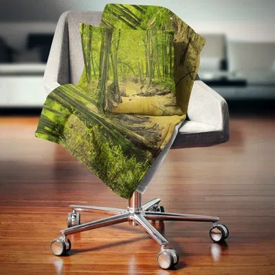 Design Art Creek In Wild Green Forest - Forest Printed Pillow