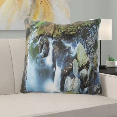 Design Art Creek With Hiking Trail Panorama Landscape Photography Square Pillow Cover & Insert In Blue