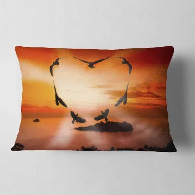 Design Art Crow Heart At Sunset - Abstract Printed Pillow