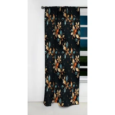 Design Art Crystal Black Glass Glamour Opulence I - Glam Feather Abstract Blackout Curtain - 1 Panels In Teal