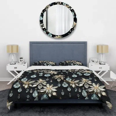 Design Art Crystal Chandelier Elegance Pattern Duvet Cover Set In Black;gold