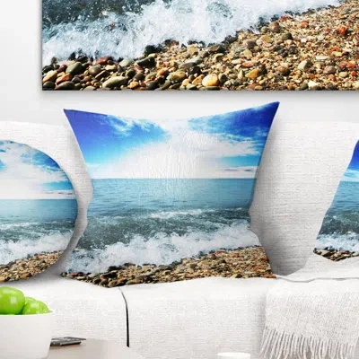 Design Art Crystal Clear Blue Sea Waves - Sea & Shore Printed Pillow