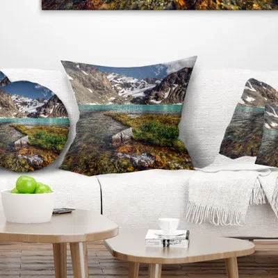 Design Art Crystal Clear Creek In Mountains - Landscape Printed Pillow In Green