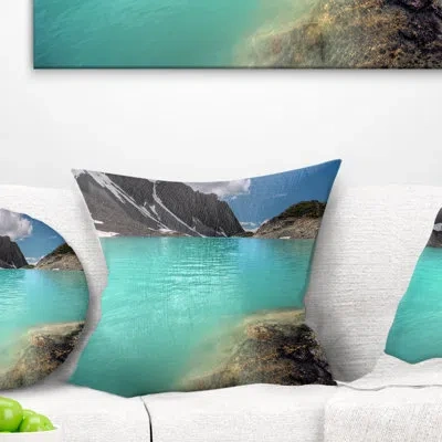 Design Art Crystal Clear Mountain Lake - Landscape Printed Pillow In Blue