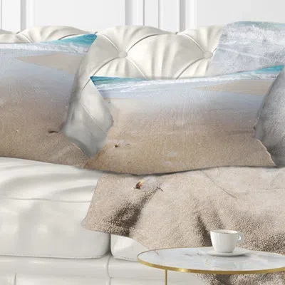 Design Art Crystal Clear Sea Waves On Beach - Sea & Shore Printed Throw Pillow In Blue;orange