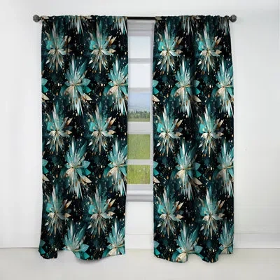 Design Art Crystal Diamond Flowers Glamour Dream I - Glam Feather Abstract Blackout Curtain - 1 Panels In Gold;teal