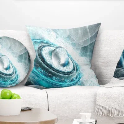Design Art Crystal Rotating Flying Saucer - Floral Printed Pillow In Teal