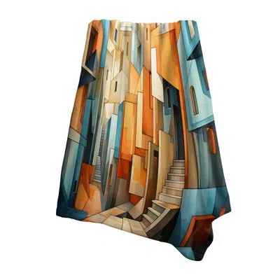 Design Art Cubism Art Multidimensional V - Cubism Throw Blanket For Couch In Orange;teal