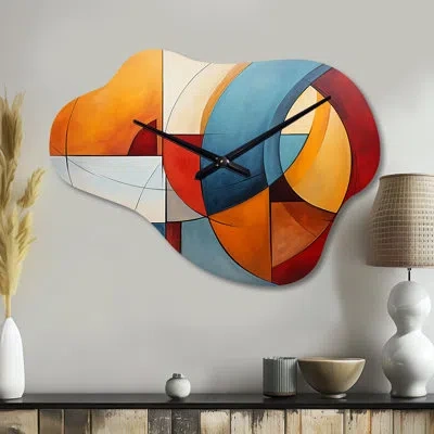 Design Art Cubism Geometric Form I - Cloud Cubism Metal Wall Clock, Teal Wall Clock Print In Orange;teal