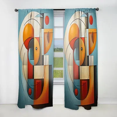 Design Art Cubism Geometric Form Ii - Cubism Curtain - Velvet Room Darkening - 1 Panel In Teal;coral